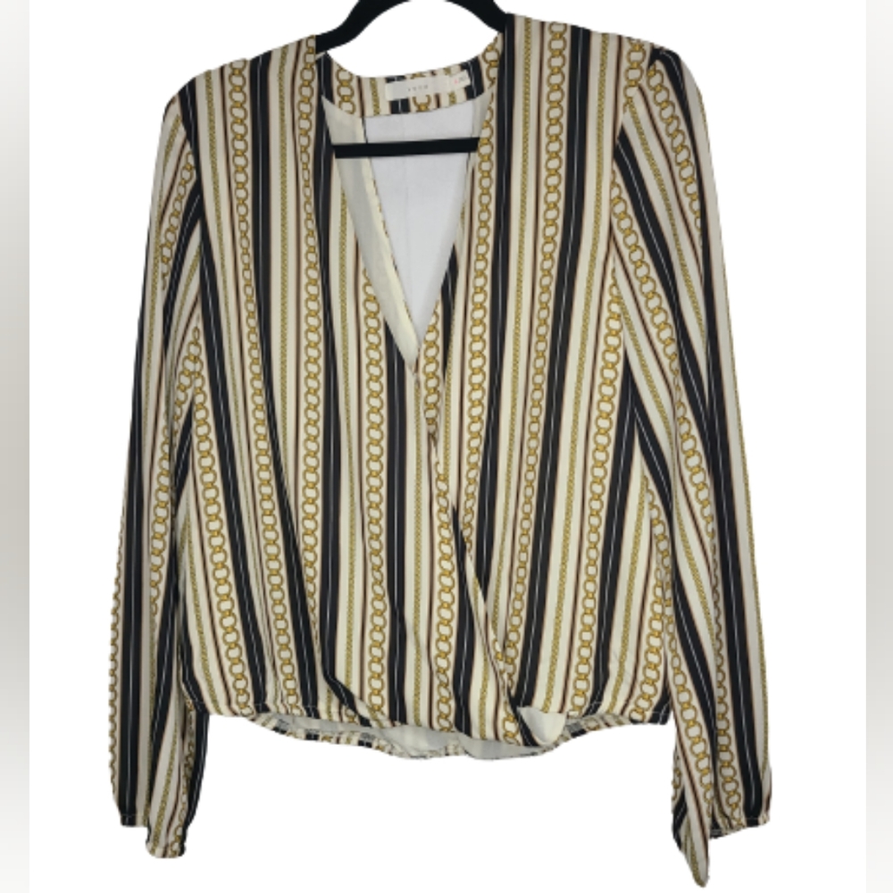 LUSH Long Sleeve Surplice Chain Print Blouse